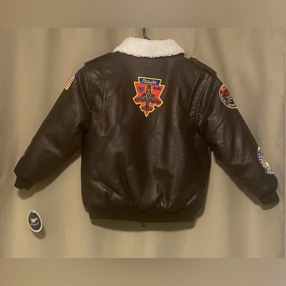 Up and Away USAF Junior Type A-2 Bomber Jacket Faux Leather W/Patches size 7 NWT